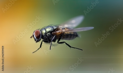 The agile fly zooms through the air, blending with nature's beauty. Creating using generative AI tools © uhdenis