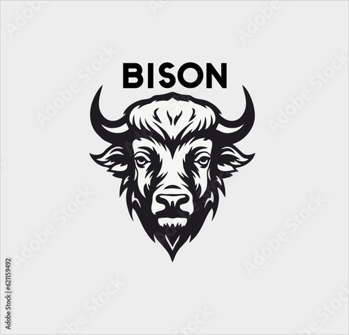 Bison animal icon vector silhouette, bison animal head logo illustration design
