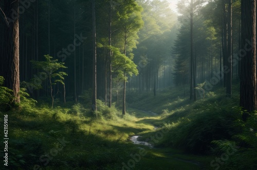 Rich forest background created with, fullness of green plants, fresh air. AI.Generative AI © 2D_Jungle