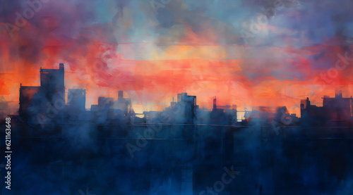 dark watercolor cityscape abstract skyline background made with generative ai © Ricky