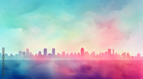 watercolor cityscape simple skyline background made with generative ai © Ricky