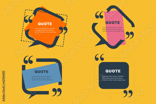 Quote Box Bubbles with Line, Commas Set. 3d Abstract Template Quote Reference for Cover, Banner, Poster, Web, Flyers, Postcards. Vector Illustration. 