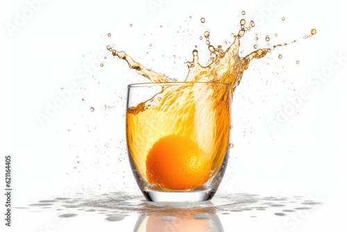 n orange fruit being dropped into a glass of water, creating a splash. Generative AI