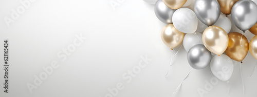 Stylish Silver and Gold Balloons on White Background