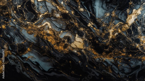 Gothic Style Black Grey and Gold Marble Swirl Textured Surface 