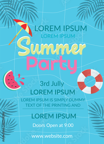 Free summer party vertical flat vector poster template