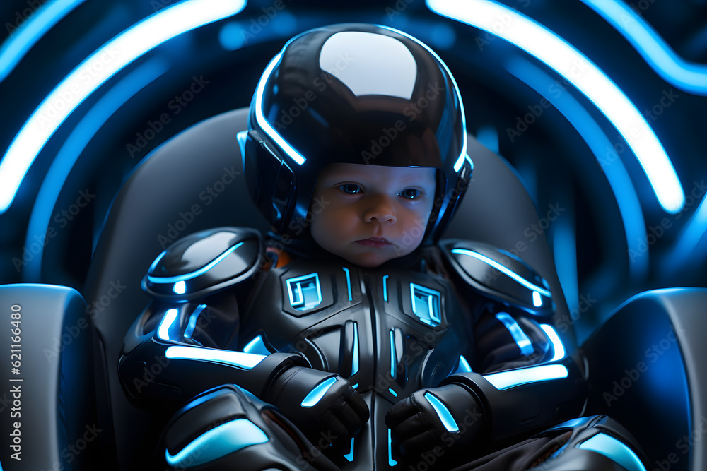 cute baby wearing tron style neon glowing body armour cute baby wearing tron style neon glowing body armour