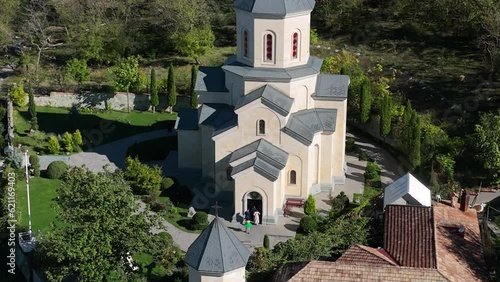 Flying over the Church of the Resurrection, located next to the Museum of publicist Ilia Chavchavadze. The village of Saguramo, Republic of Georgia photo