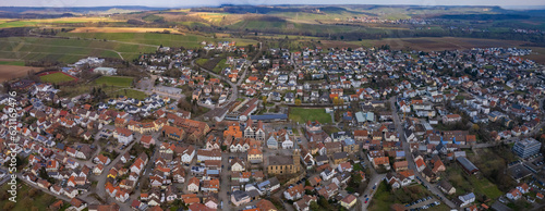 Aerial view of the city Güglingen on a sunny day in early spring. 