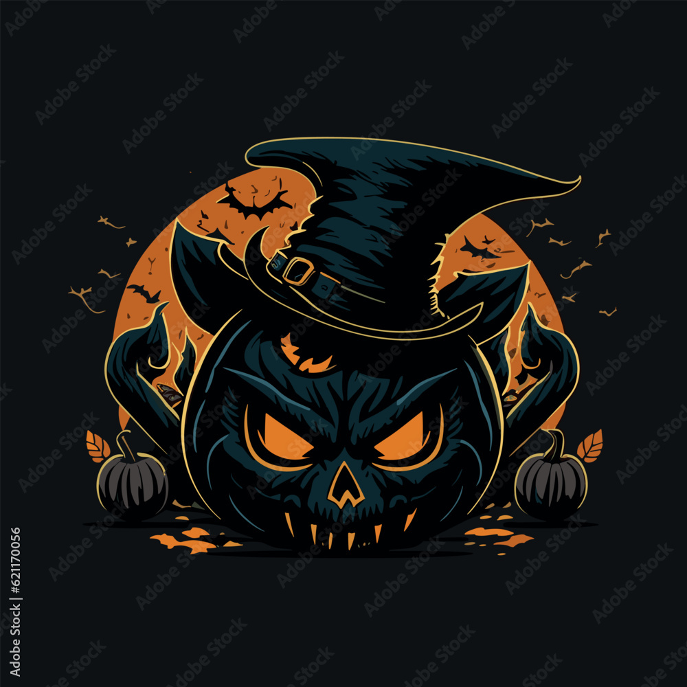 Scary Pumpkins Vector Devil Halloween illustration | Pumpkin Vector Devil Halloween illustration