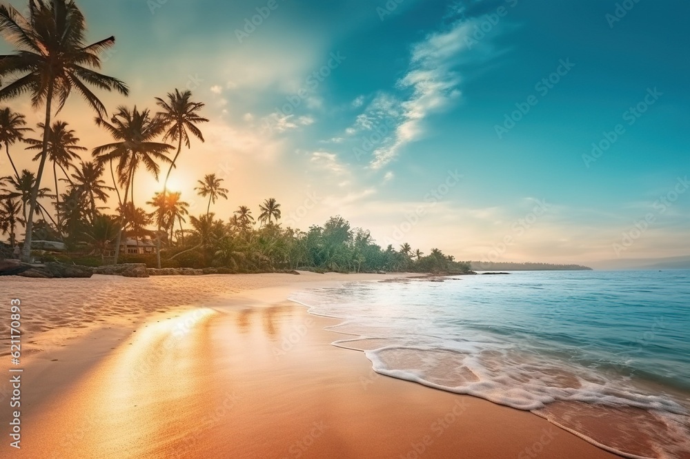 Fototapeta premium beach with coconut trees and sea