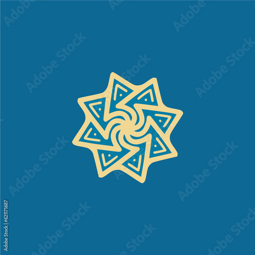 Simple radial logo design with blue and yellow theme, mandala logo design