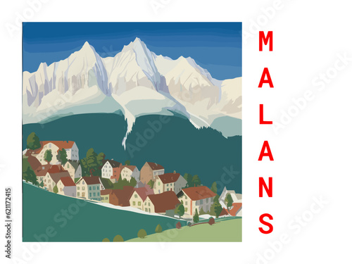 Malans: Vintage artistic travel poster with a Swiss scenic panorama and the title Malans photo