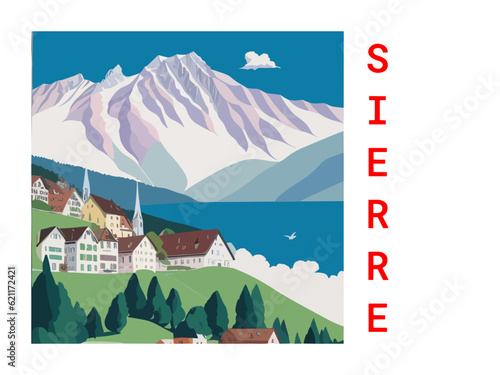 Wallpaper Mural Sierre: Vintage artistic travel poster with a Swiss scenic panorama and the titl