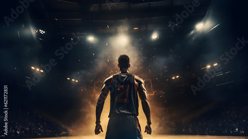 Basketball player celebrating in the stadium. Concept of winner, success, victory. AI generated © May Thawtar