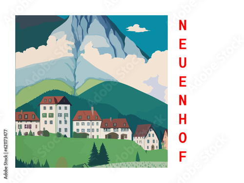 Neuenhof: Vintage artistic travel poster with a Swiss scenic panorama and the title Neuenhof photo