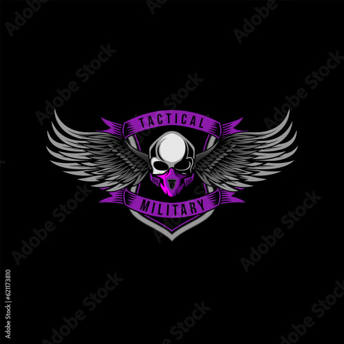 Skull Mask Military Wings and Shield vintage design template