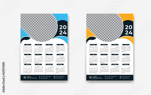 2024 new year modern wall calendar design template with premium Vector