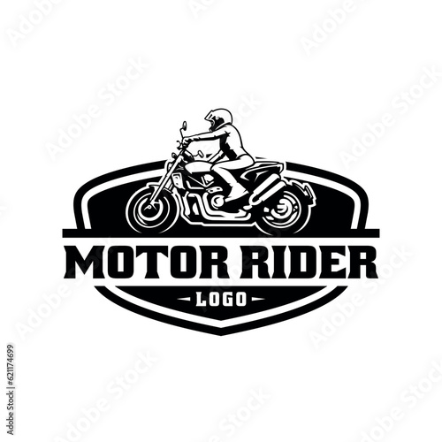 Biker riding motorcycle illustration logo vector isolated