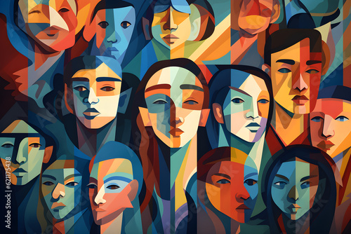 Colourful abstract face collage segmentation art