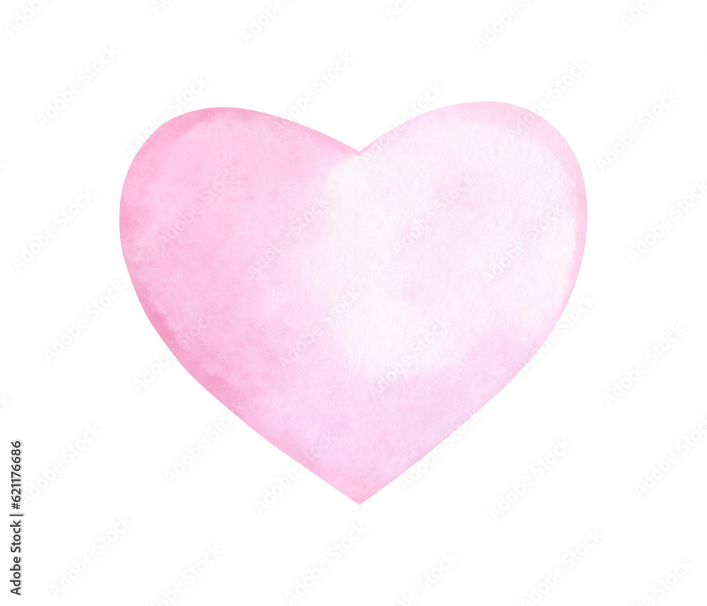 Watercolor pink heart. Hand drawn in watercolor on paper. Element for the holiday, decoration and design, isolated on a white background. Delicate Valentine.