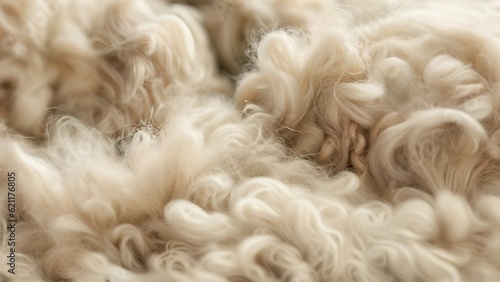 close up of white raw sheep wool texture photo