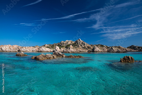 Scenic Sardinia island landscape. Italy sea       coast with azure clear water. Nature background