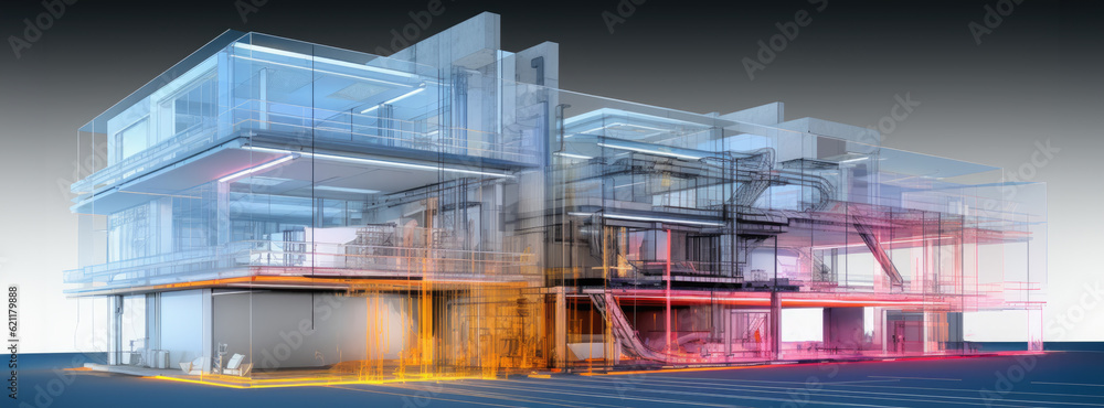 Building of facility design. Factory or manufacturing facility or plant ...