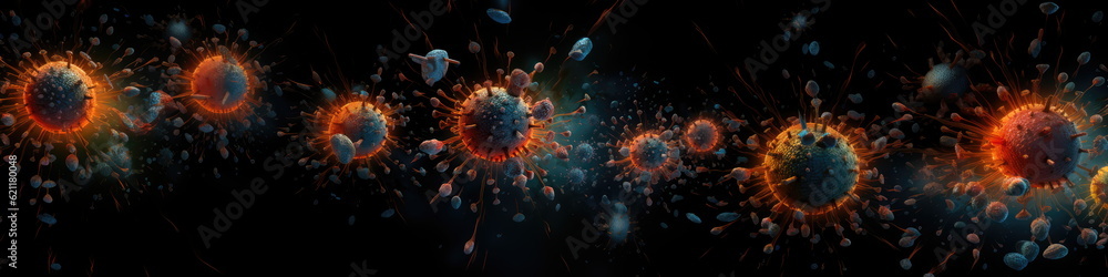 Virus. Swarm of Virus in infection mode. Hand edited generative AI. 