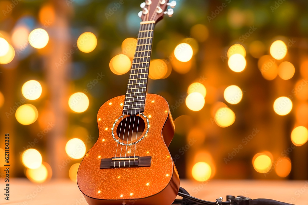 Fototapeta premium Ukulele on bokeh background