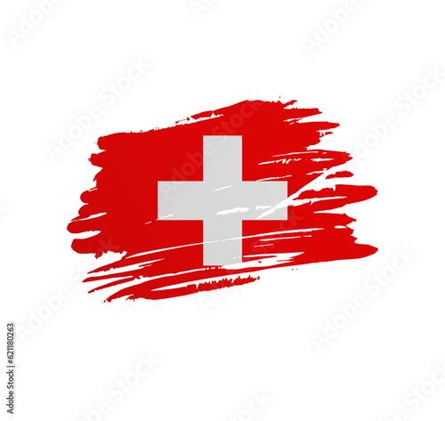 Switzerland flag - nation vector country flag trextured in grunge scratchy brush stroke.