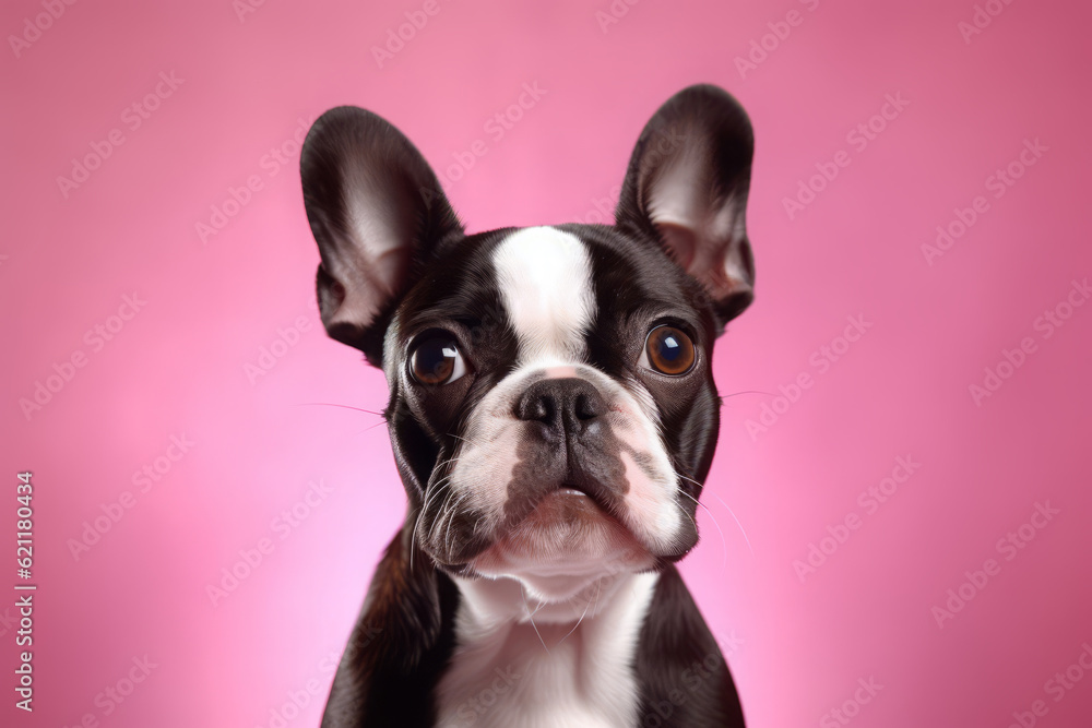 Cute Boston terrier in nature, national geography, Wide life animals. AI Generated.