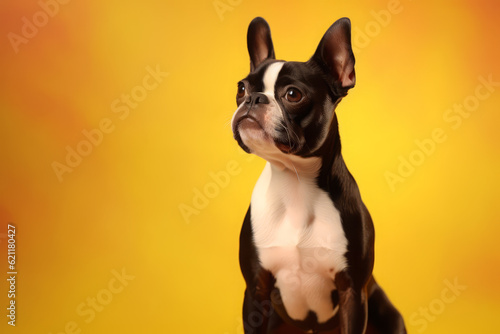 Cute Boston terrier in nature, national geography, Wide life animals. AI Generated.