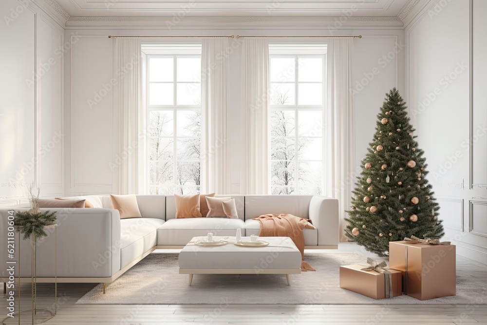 Christmas ornaments on snowy ground. Generative AI Christmas ornaments on snowy ground. Generative AI