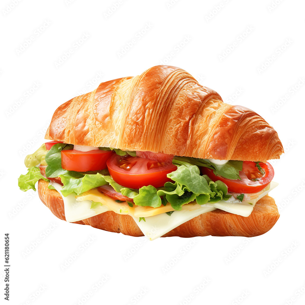 Freshly baked ham and cheese croissant on transparent background Remove