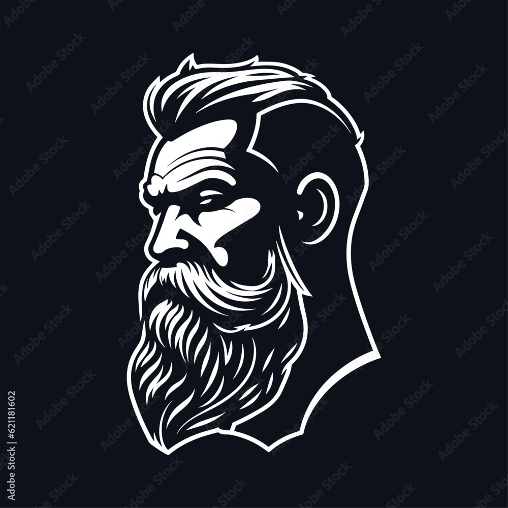 Stylish barber shop logo featuring a dashing man with a beard and mustache. Stylish barber shop logo featuring a dashing man with a beard and mustache.