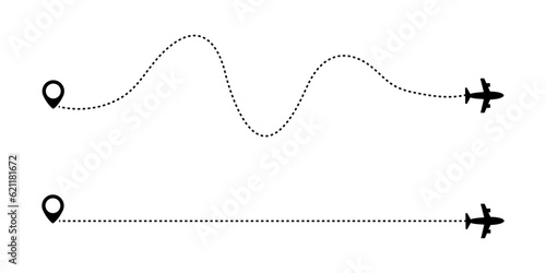Aircraft route dotted lines vector illustration, airplane is in a dotted line, tourist route by airplane, tracks traveler dotted lines of plane, tourism and travel by airplane vector design.