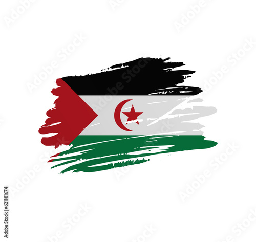 Sahrawi Arab Democratic Republic flag - nation vector country flag trextured in grunge scratchy brush stroke. photo