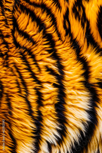 Close up of tiger s fur with black and yellow stripes. Generative AI.