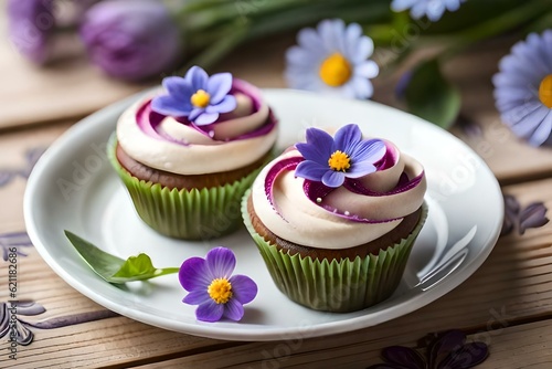 cupcake with pink icing generated by Ai