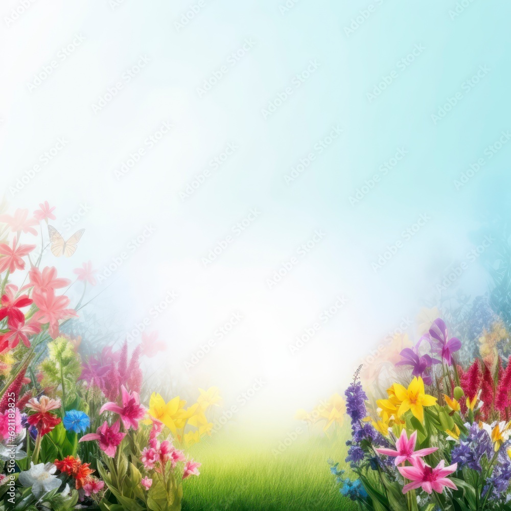 A spring background with empty space. Generative AI