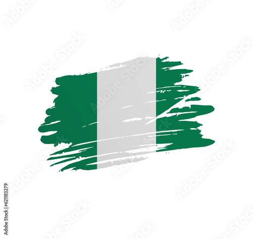 Nigeria flag - nation vector country flag trextured in grunge scratchy brush stroke.