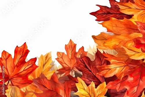 pile of colorful autumn leaves on a white background. Generative AI