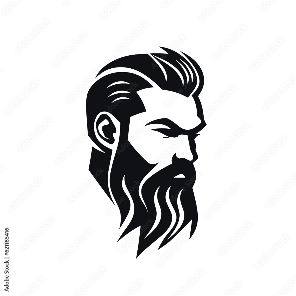 Stylish barber shop logo featuring a dashing man with a beard and mustache. Stylish barber shop logo featuring a dashing man with a beard and mustache.
