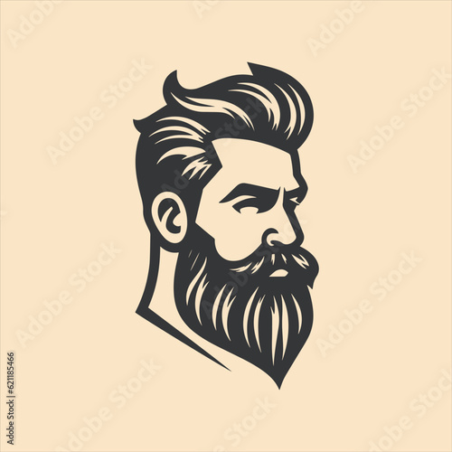 Stylish barber shop logo featuring a dashing man with a beard and mustache.