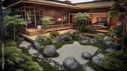 Japan Culture Home and Garden Concept: Embracing the Timeless Elegance and Tranquility of Japanese Aesthetics, Creating a Harmonious Fusion of Indoor and Outdoor Spaces © Nuchjara