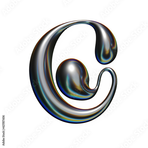 Letter G Liquid Chrome Metal, 3d Realistic Futuristic Font Melted