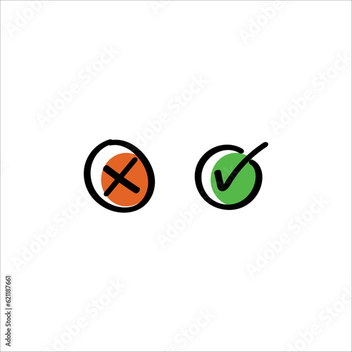had drawn sign of yes and no with red and green color. vector
