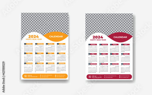 2024 new year modern wall calendar design template 