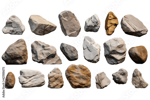 A collection of large rock stones isolated on a transparent background, Generative Ai photo
